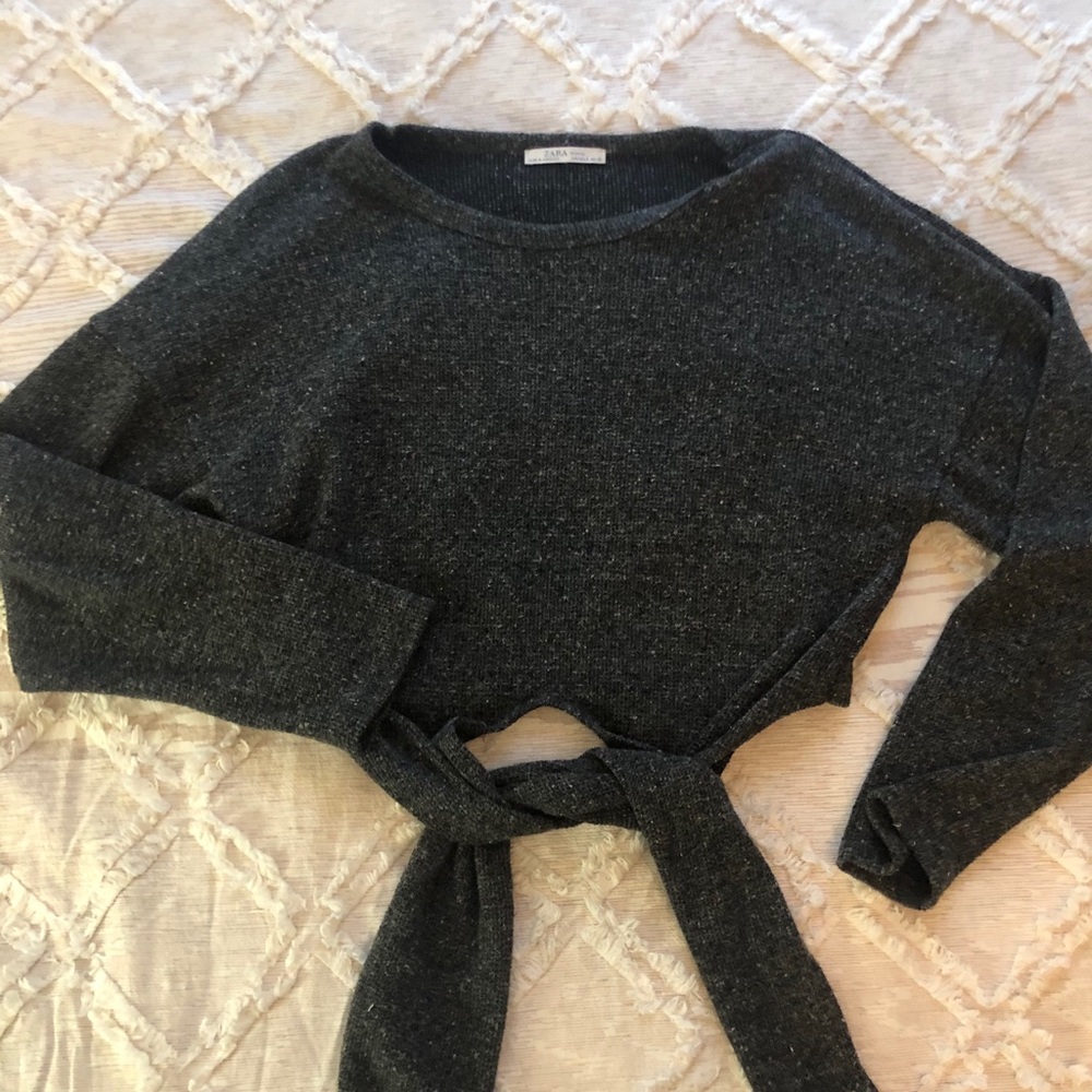 ZARA Grey Sweater with Front Tie
